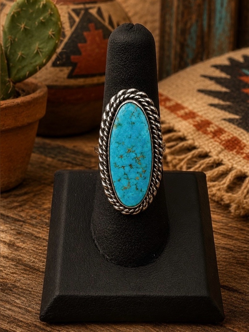 Kee Joe Benally Navajo Native American Sterling Silver Turquoise Ring 7.25